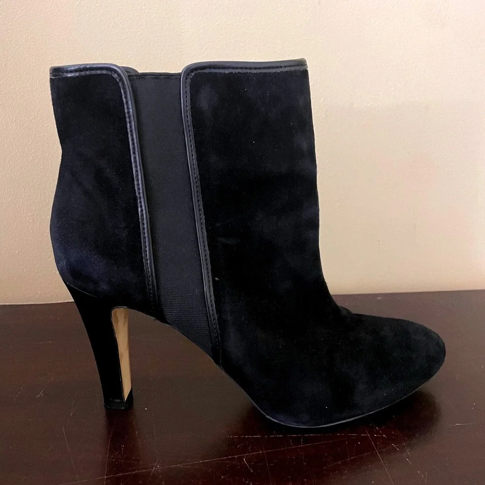 Banana Republic Black Suede Ankle Boots Stiletto Heel‎ Elastic Gusset Womens 9M